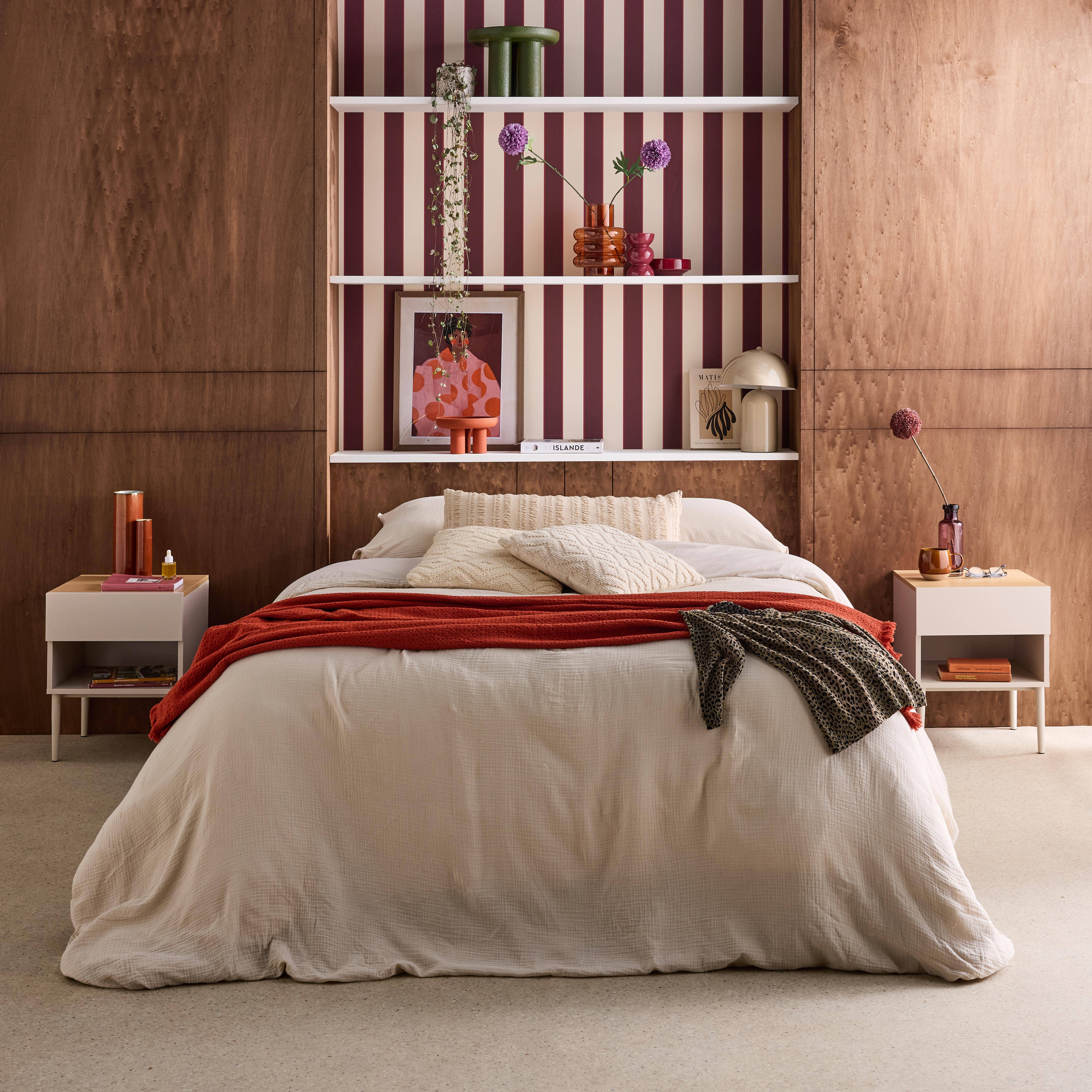 Ashton - Mesitas de noche de metal y decoración de madera,1 puerta, 1 nicho, set de 2