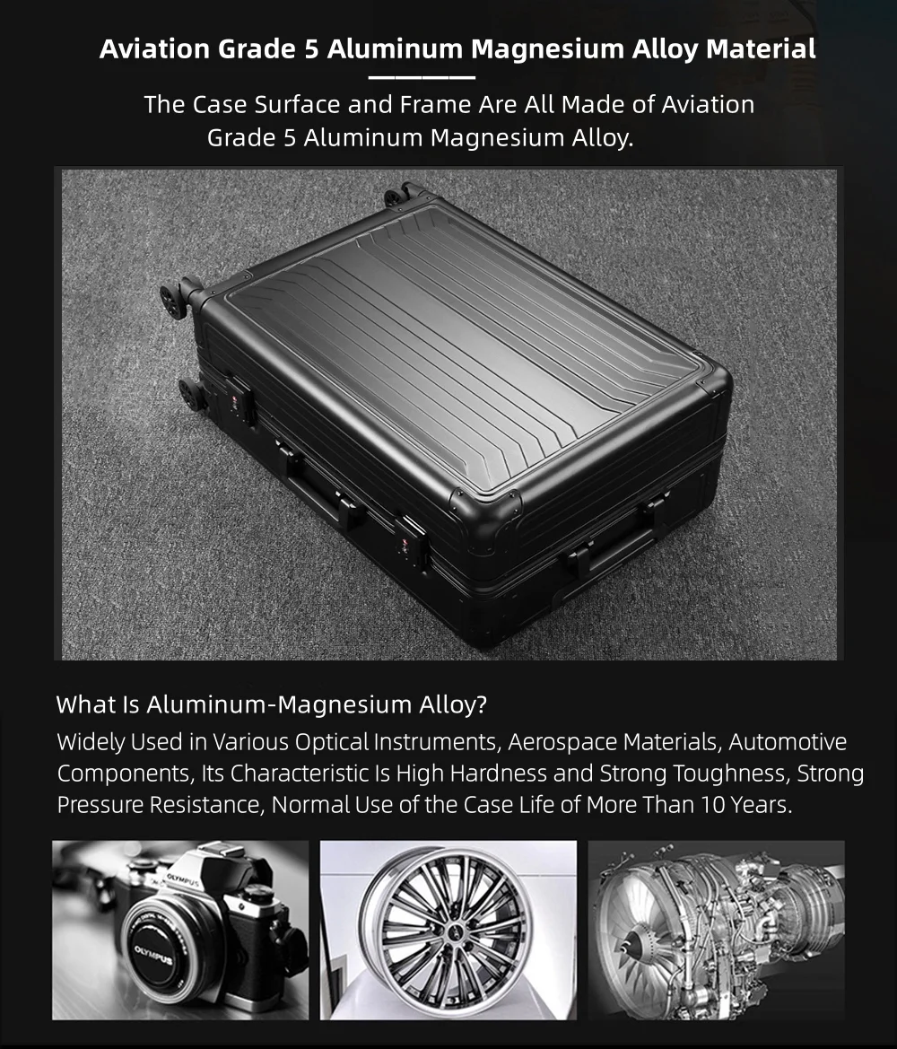 All Aluminum Magnesium Hardshell Carry on Luggage with Wheels, Modern Zipperless Hardshell Checked Luggage with TSA Lock, Airline Approved Metal Suitcase Travel Metal Rolling Luggage - Image 18
