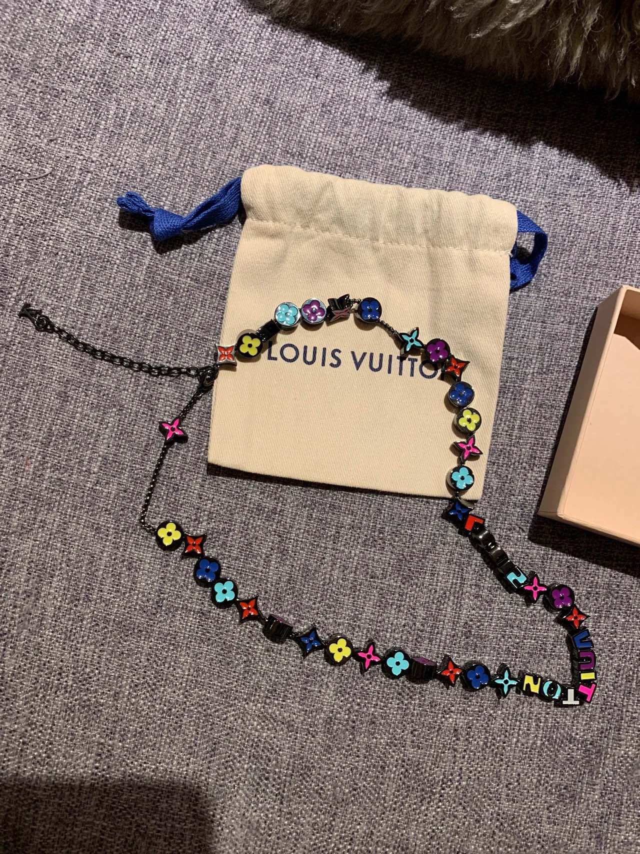 Louis Vuitton Black Gold Colorful Enamel Charms Bracelet Necklace for Men - Original Replica Club