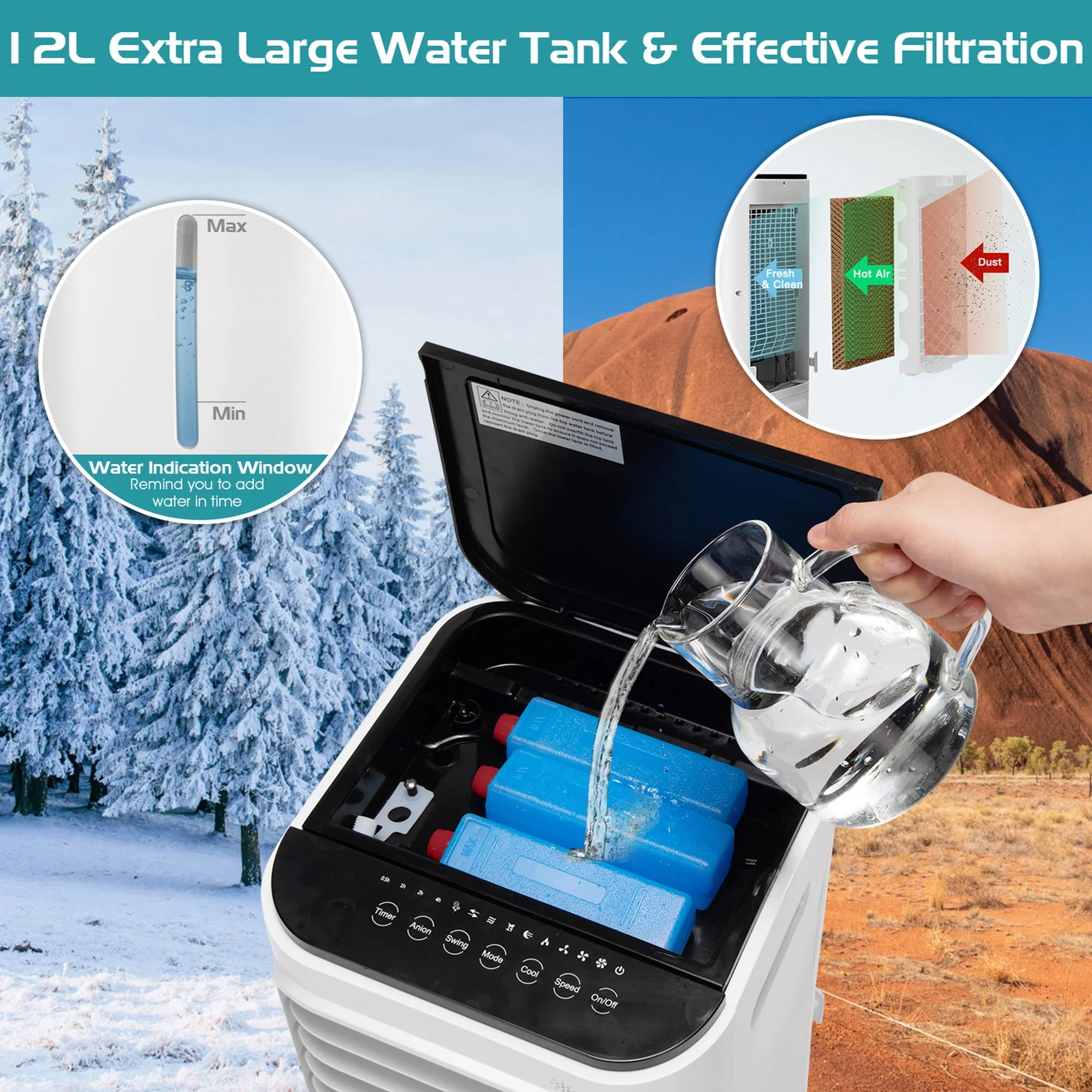 Gymax Evaporative Cooler Portable Air Cooler w/ 4 Ice Boxes & Remote Control - Image 7