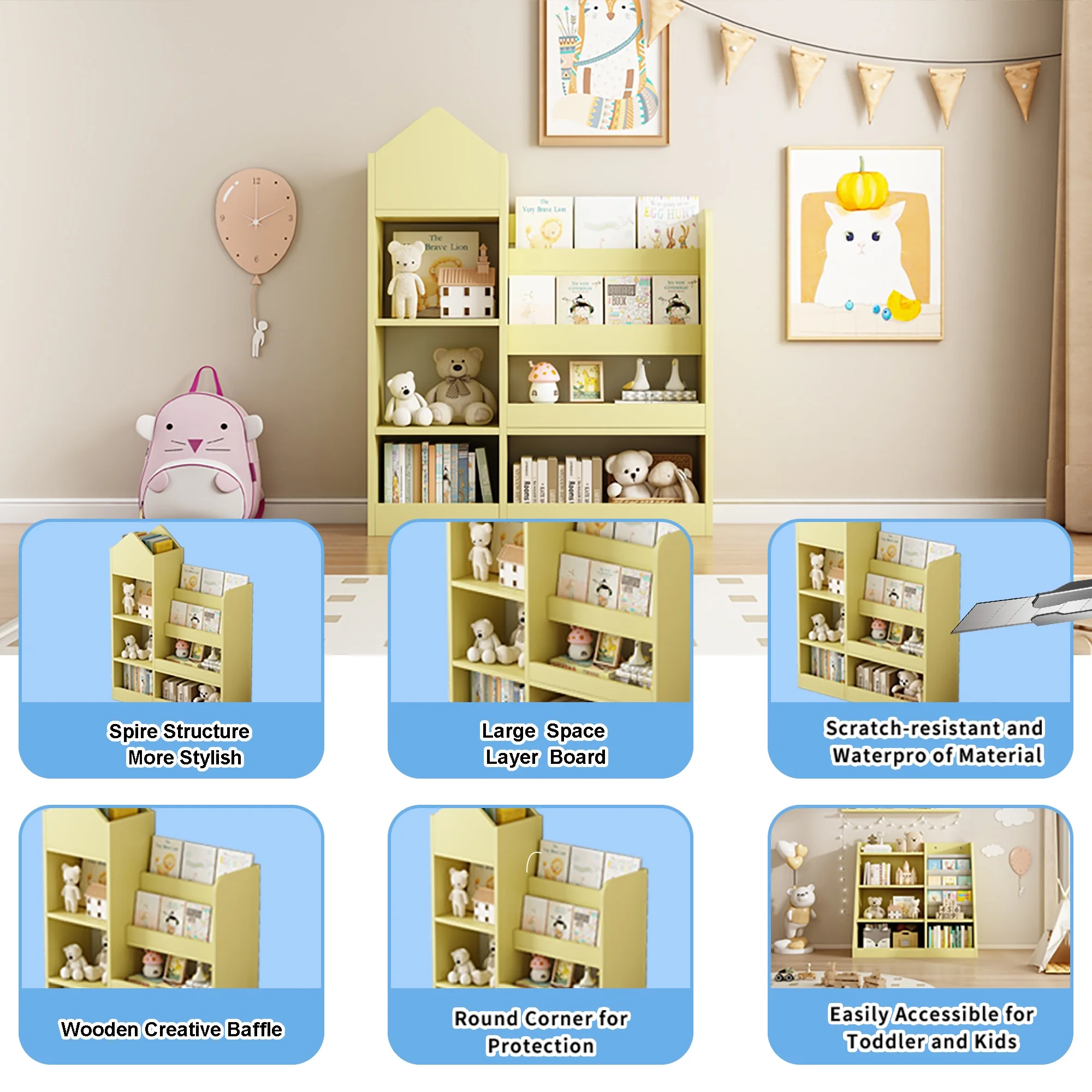 PAPROOS Kids Bookshelf, Wooden Kids Bookcase with Toy Storage Organizer Cabinet, Children Multi Shelf Cubby for Classroom, Kids Bedroom, Nursery, Wood - Image 25