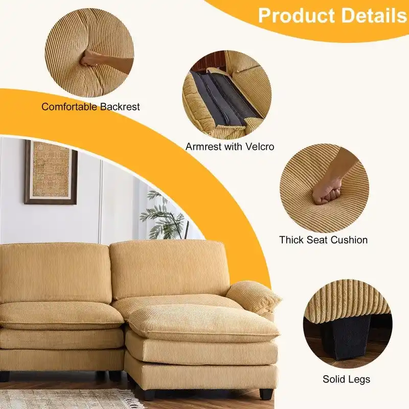 Chenille Two-Seater Sofa with Footstool - 2+1 Indoor Double Bag, Dimensions: 217*141*85