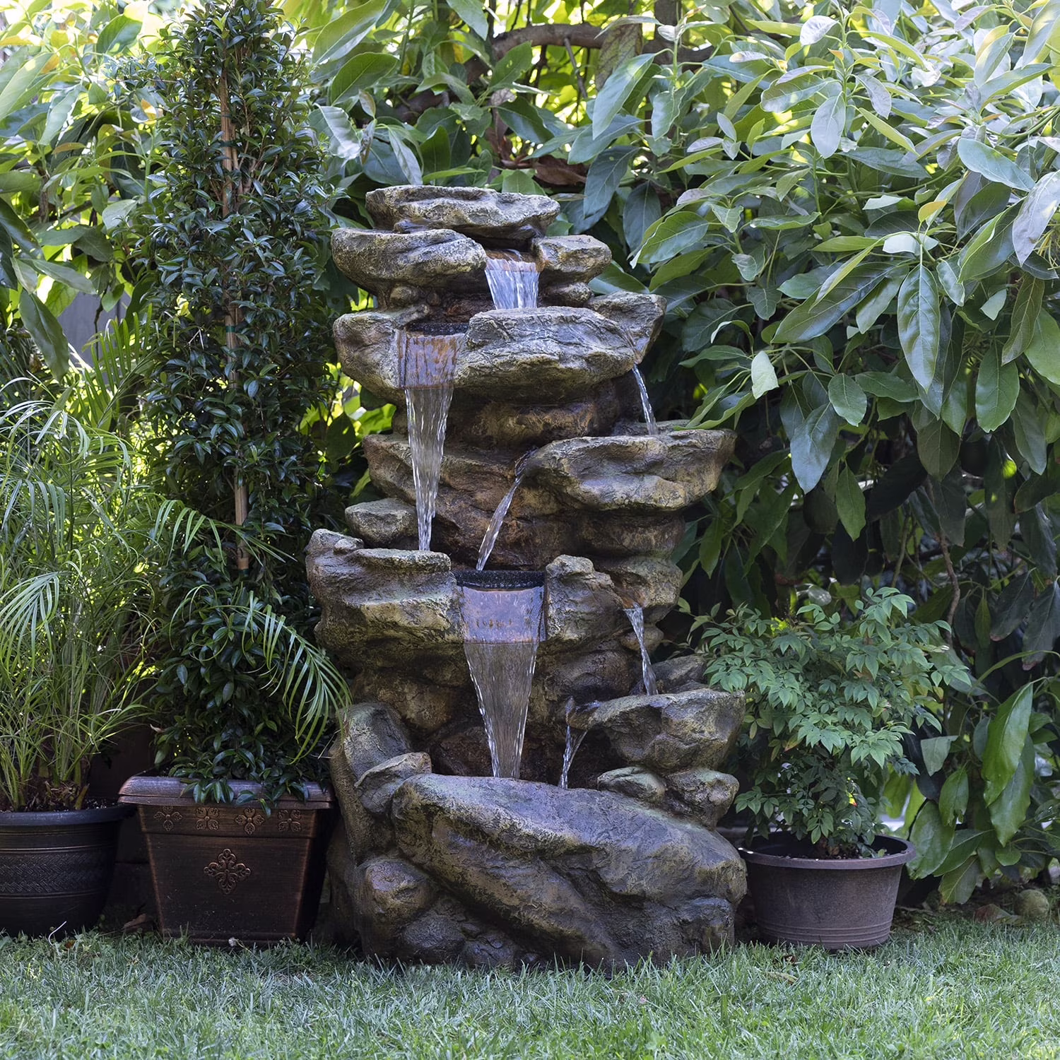 Alpine Corporation 6-Tier Amazonian Water Fountain with LED Lights