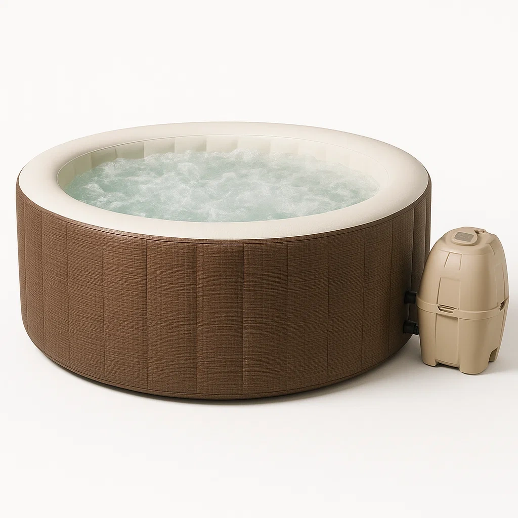 Spas hinchables 185x185x71 cm 4 plazas redondo marrón/Blanco FLdfJYz375Ze