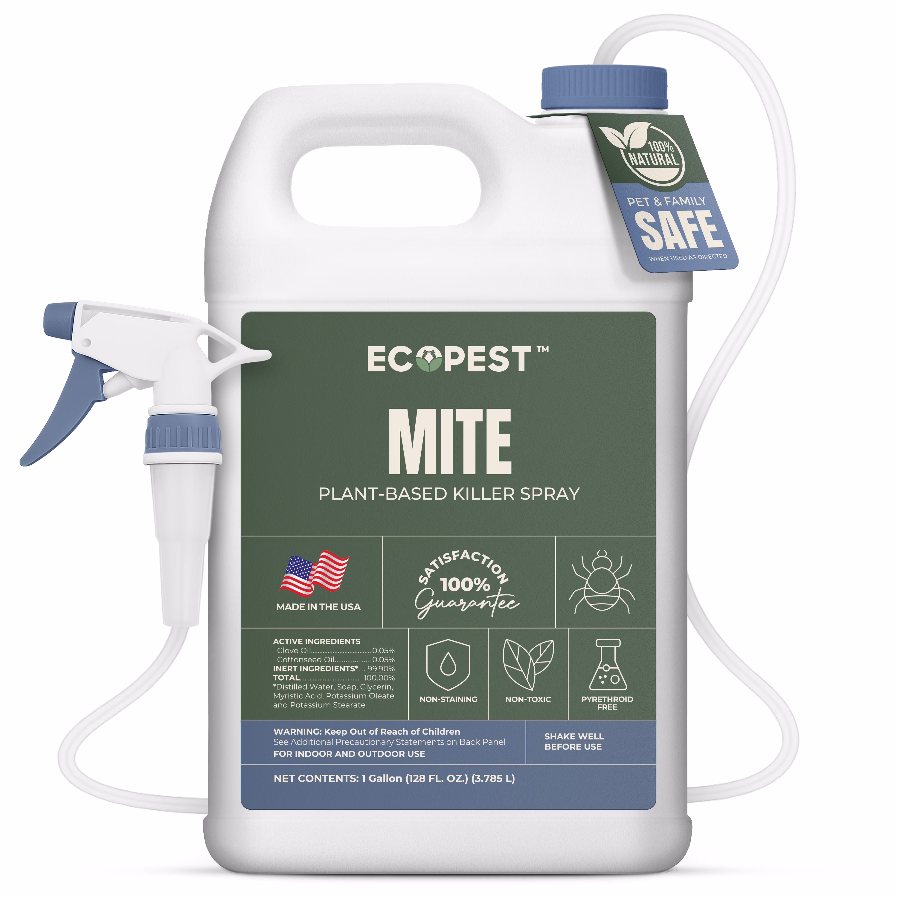 Mite Spray - Natural Killer for Dust, Bird, Spider, Scabies Other Mites | Bedding Furniture - Safe | Treatment for Chickens, Poultry, Dogs, Cats, Reptiles Other Pets | Indoor Outdoor (1 Gallon)