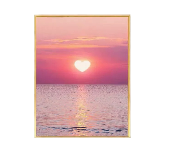 50x70cm Framed Ocean & Pink Healing Wall Art, Nordic Style Canvas Print with PS & Aluminum Alloy Frame, European Minimalist Crystal Porcelain Painting for Living Room