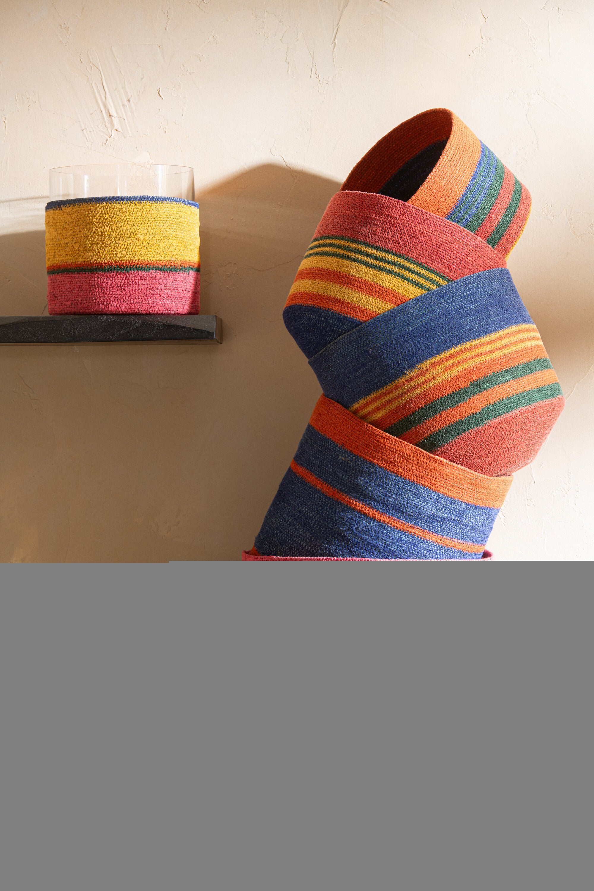 J-Line mand Rond Met Kleine Voet + Strepen - zeegras - 3 stu