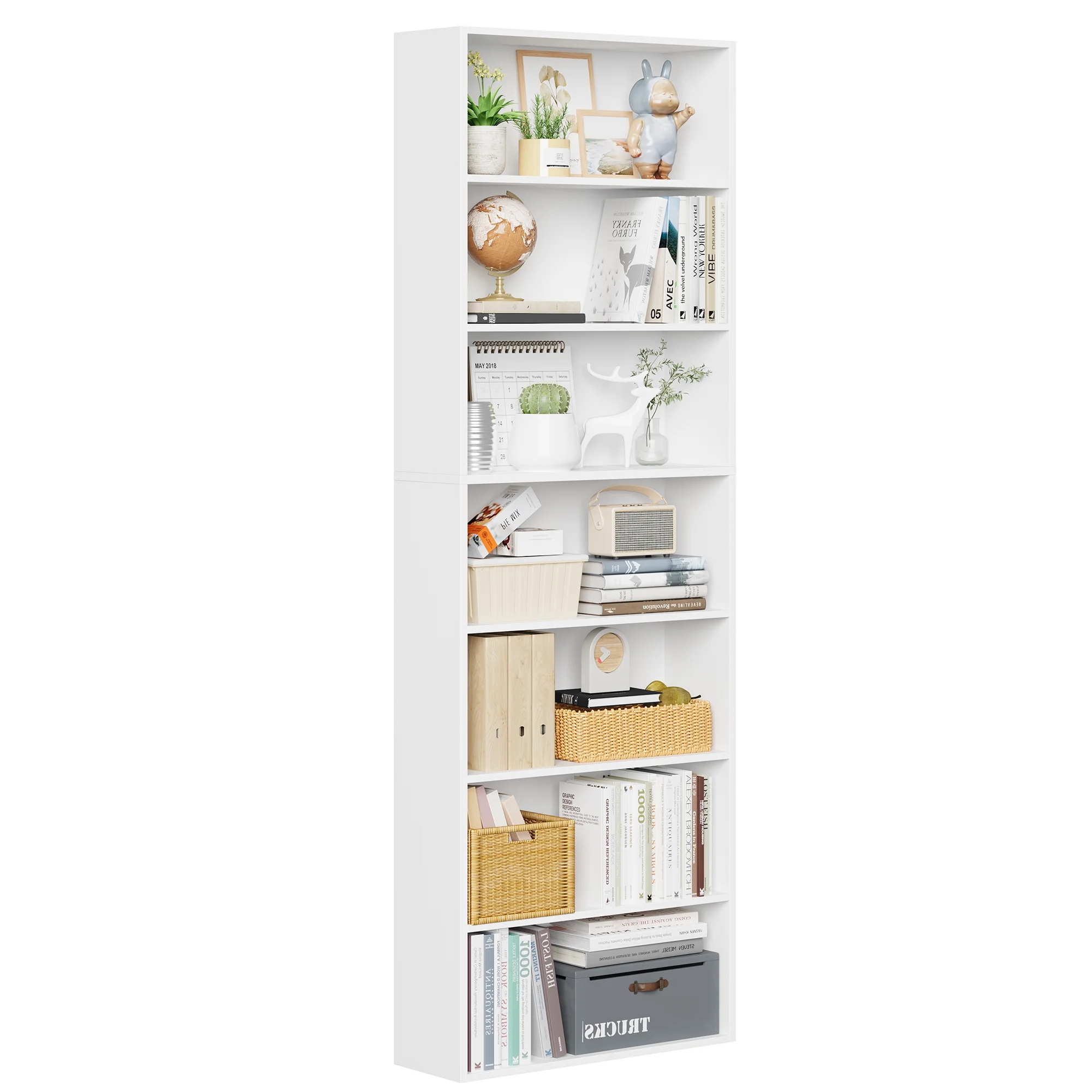 Homfa 82" Tall Bookcases, Freestanding Display Storage Shelves, 7-Tier Open Bookshelf for Home Office Living Room Bedroom, White - Image 9