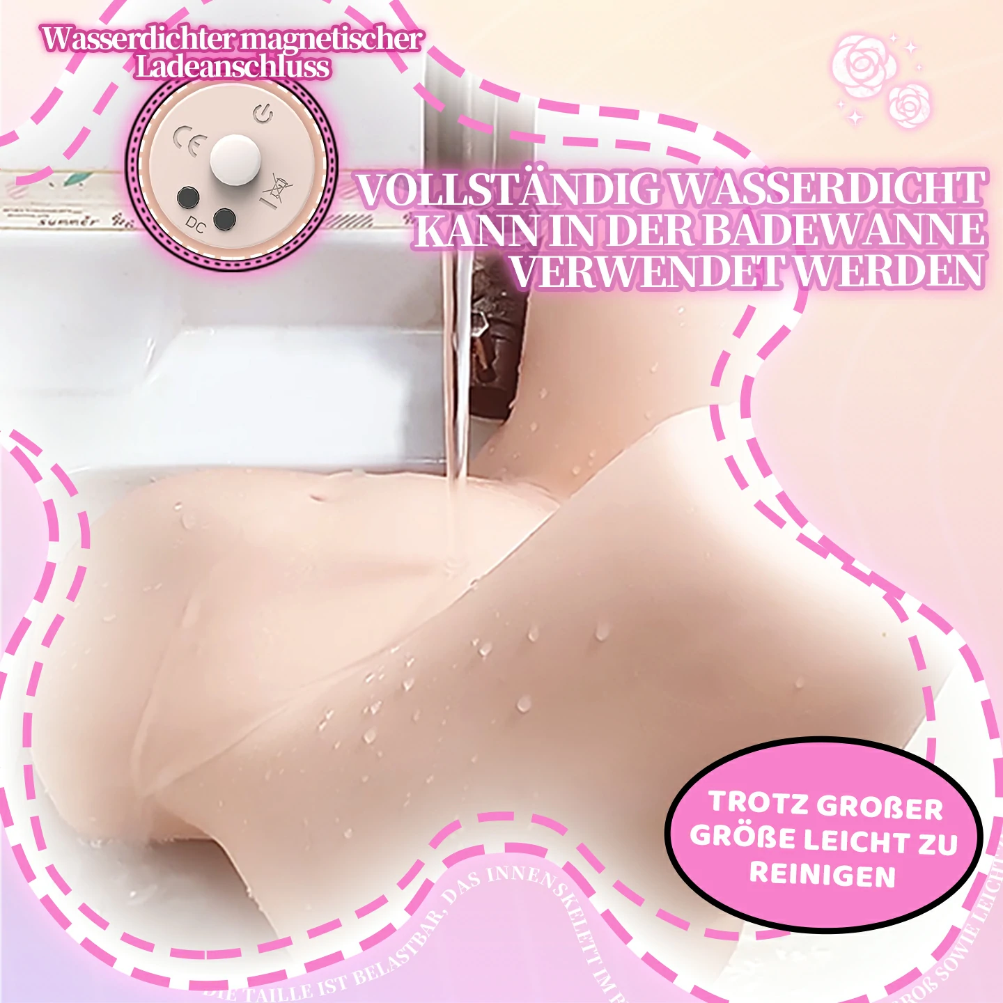 Vollständig wasserdichter Dr.YUU Po-Masturbator mit magnetischem Ladeanschluss für die Nutzung in der Badewanne und einfache Reinigung
