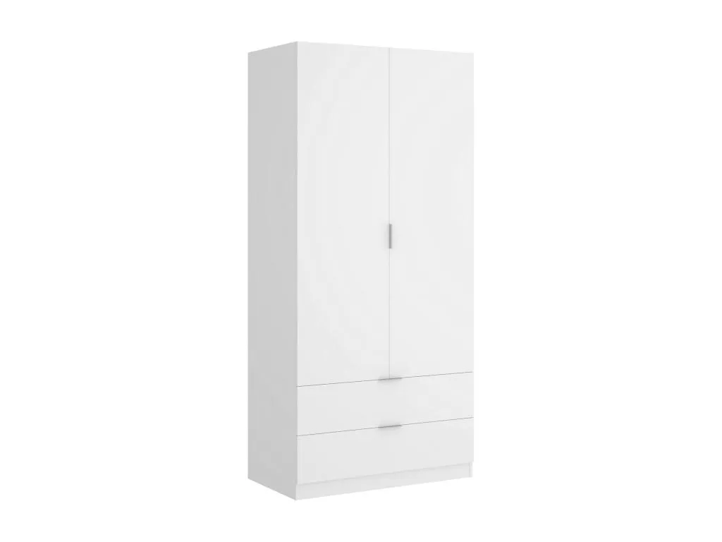 Armario Quietena - Perchero para dormitorio - Armario con 2 puertas batientes y 2 cajones - 81x52h184 cm - Blanco