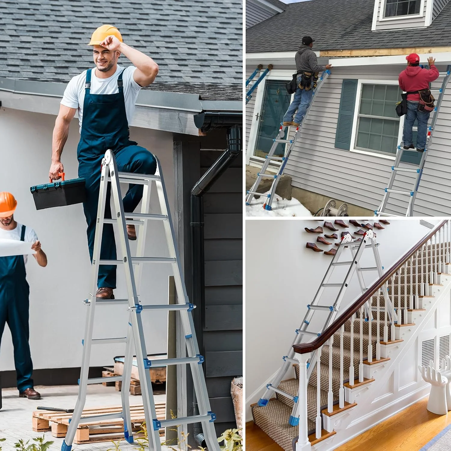 LUISLADDERS Ladder, A Frame 6 Step Ladder Telescoping Ladder, 22 Ft Reach Height Muti Position Folding Ladder Flared Leg & Wheels Design, 330 lbs Capacity Extension Ladder for Household Outdoor Work - Image 22