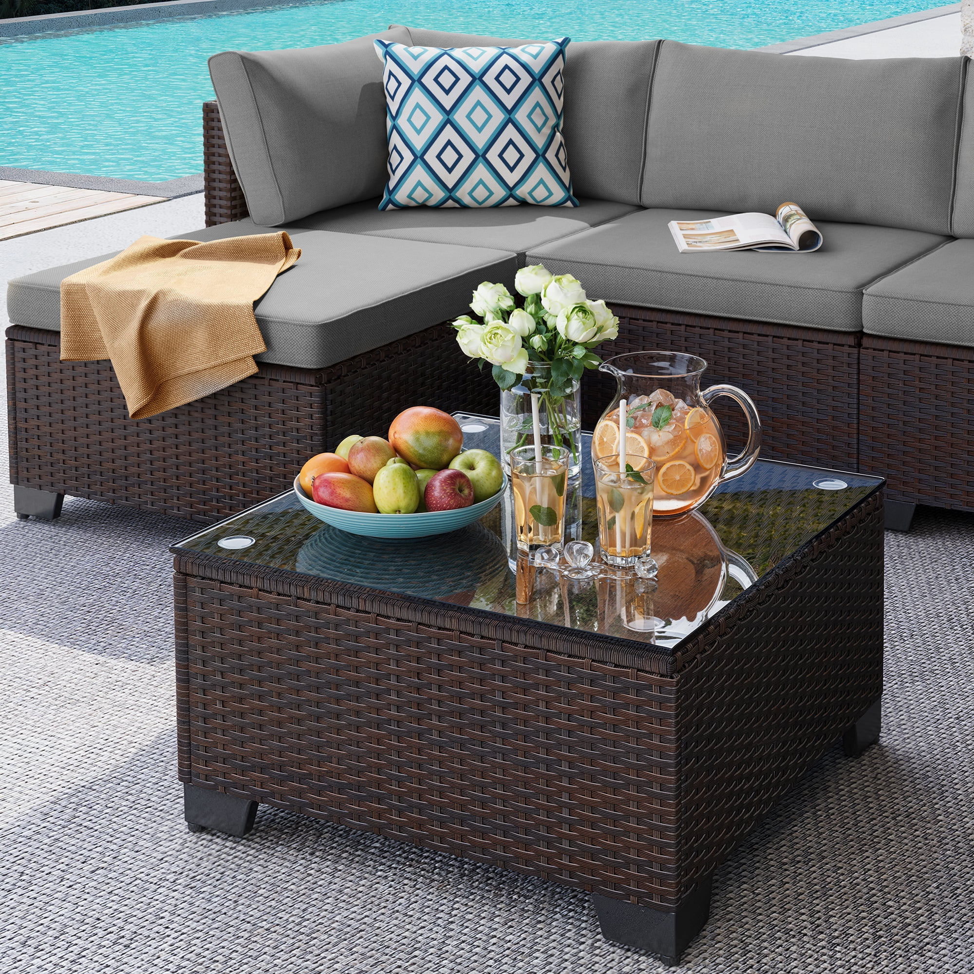 Aiho 7-Piece Rattan Patio Furniture Set , Outdoor Sectional Furniture Set for Patio, Garden, Backyard, Grey - Image 37