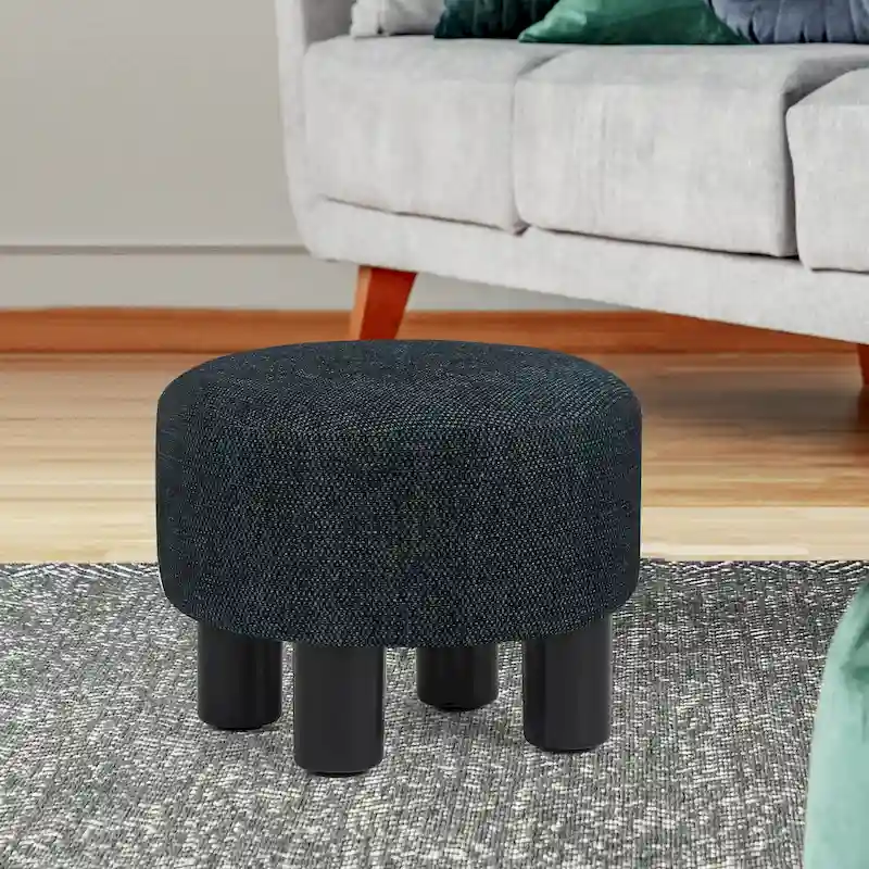 Adeco Modern Velvet Round Ottoman Footrest Stool with Padded Seat