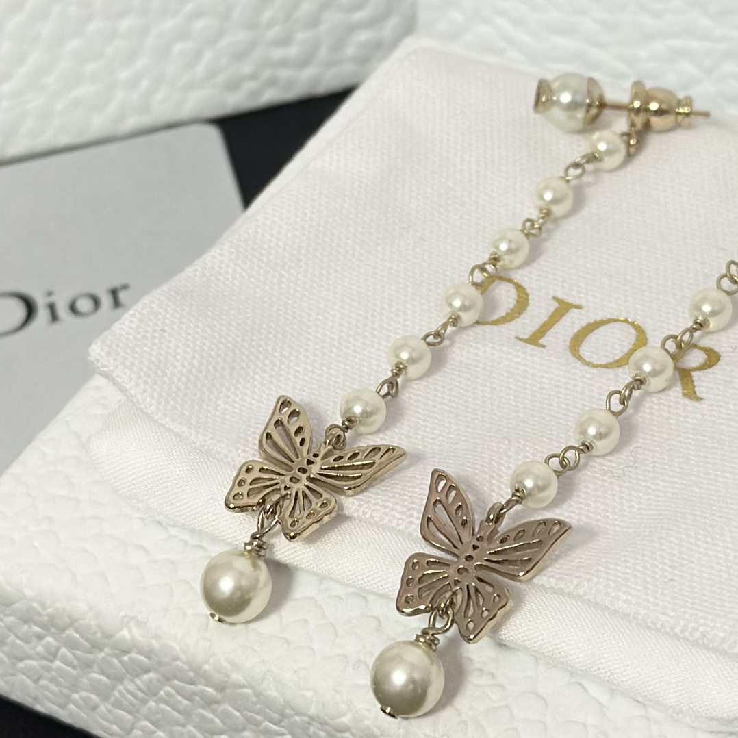 Dior Long Tassel Butterfly Dangle Pearl Earrings - Original Replica Club