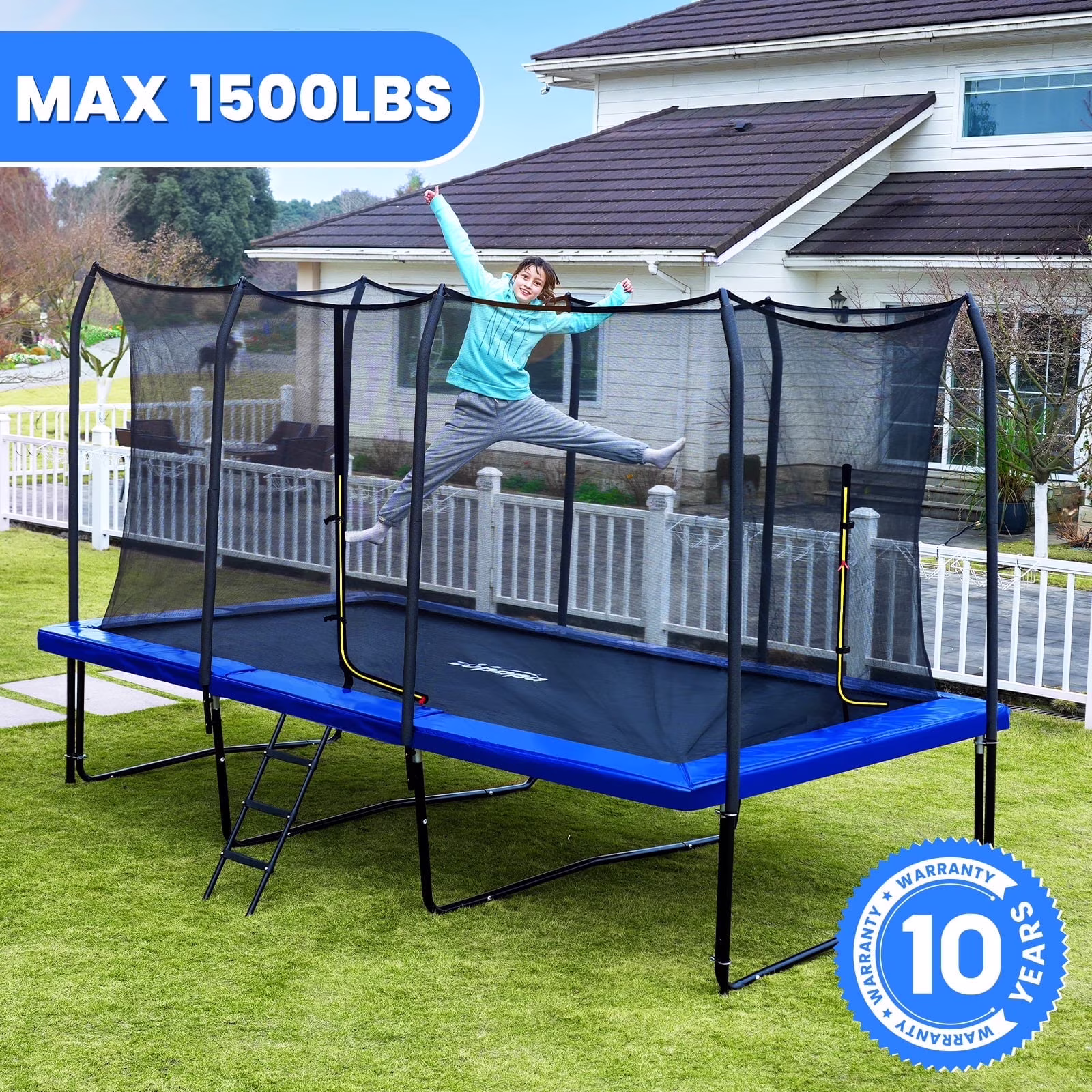 Zupapa 1500 lb Capacity Rectangle Trampoline 9X15FT 8X14FT Outdoor Square Gymnastics Trampolines for Kids Adults Long Tumbling Trampoline(10' x 17')