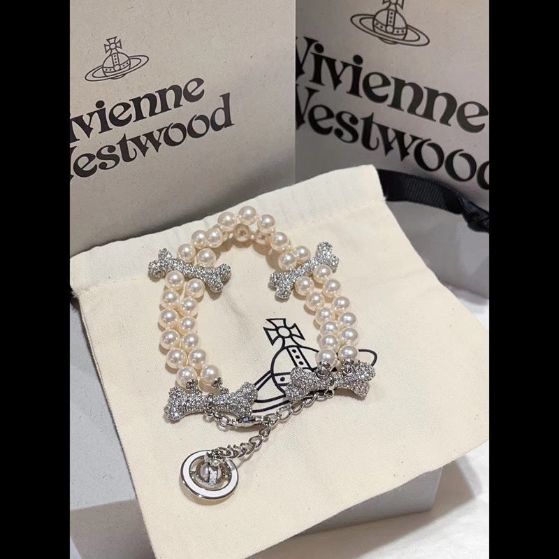 Vivienne Westwood 2 Row Pearl Mixing Bone Bracelet - Original Replica Club