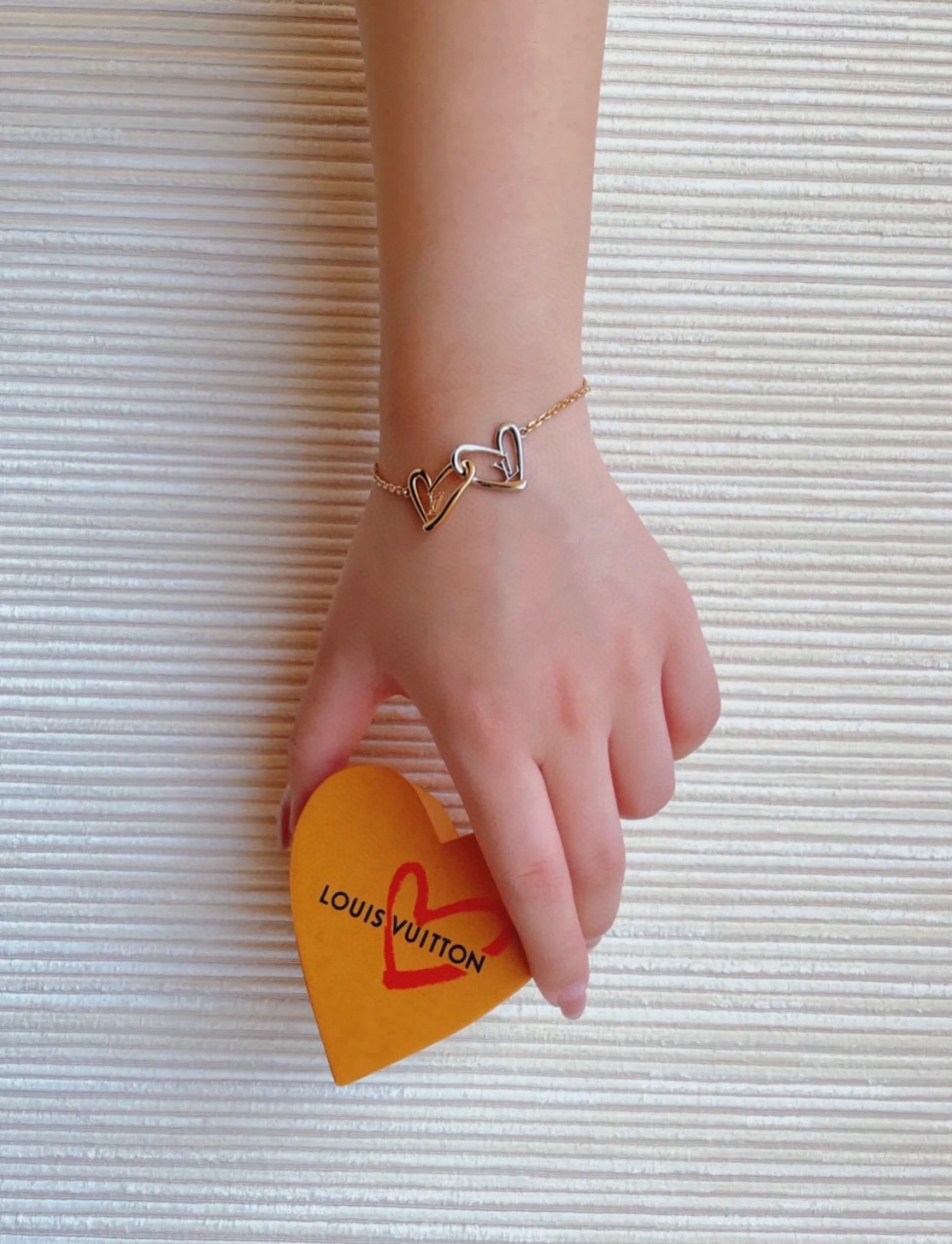 Louis Vuitton Hollow Silver Gold Double Interlocking Hearts Bracelet - Original Replica Club