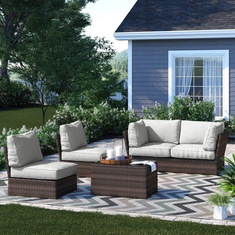 Widener Wicker/Rattan 4 - Person Seating Group with Cushions