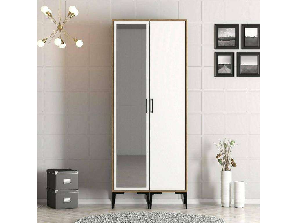 Armario 2 puertas Nestliq - Muebles de dormitorio - Vestidor - Armario de ropa - 80x201h48 cm - Nogal y Blanco