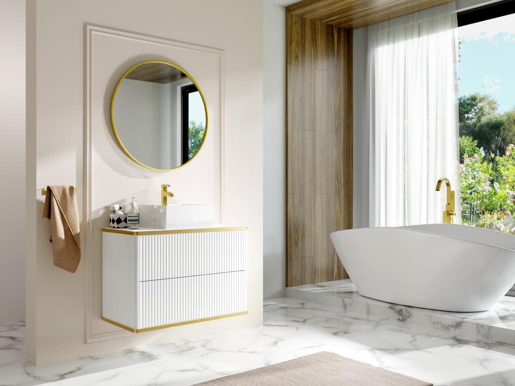 Mueble de baño flotante con rayas con ribetes dorados - Laocacasas - Ancho 80 cm - KELIZA