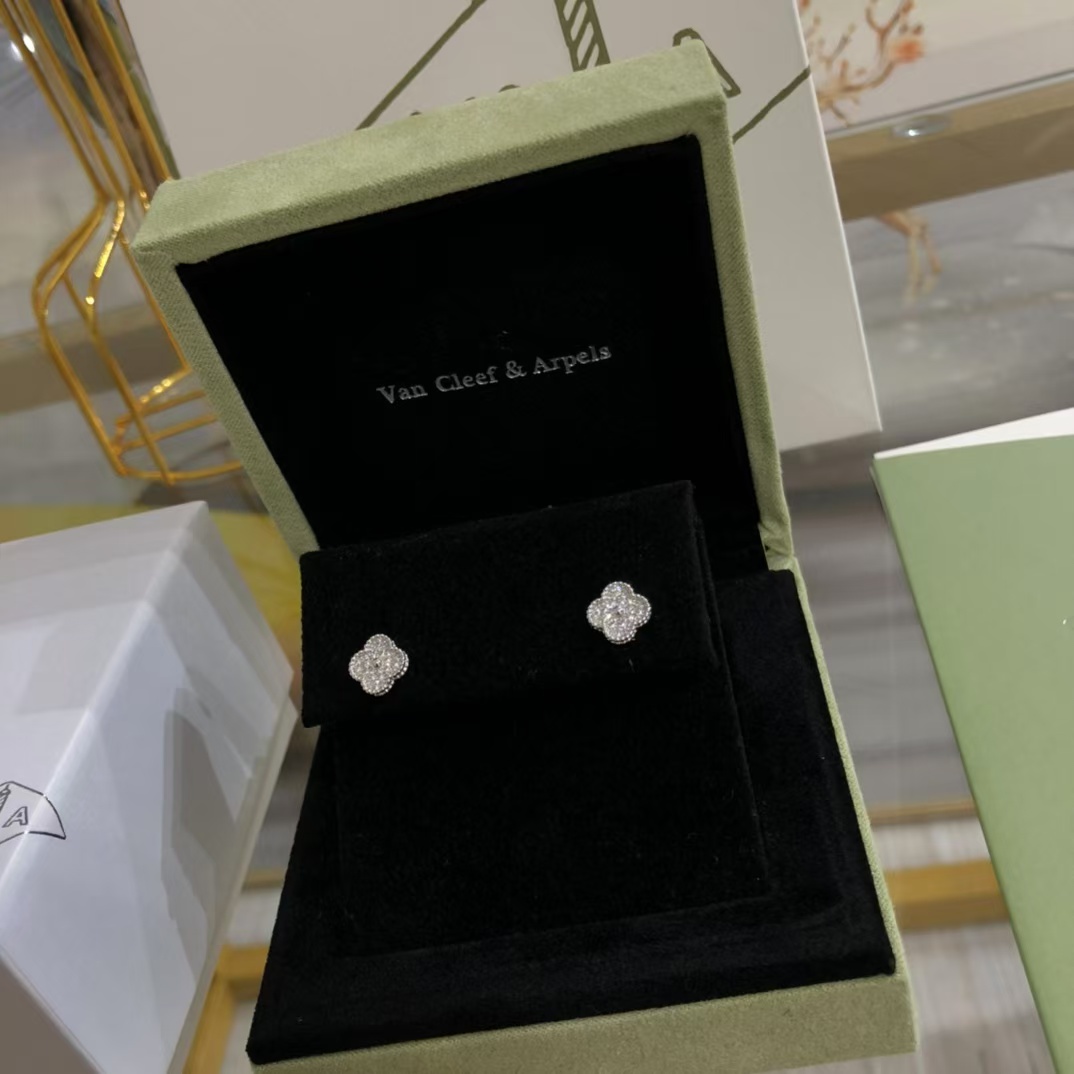 VCA Full Diamond Vintage Alhambra Earrings - Original Replica Club