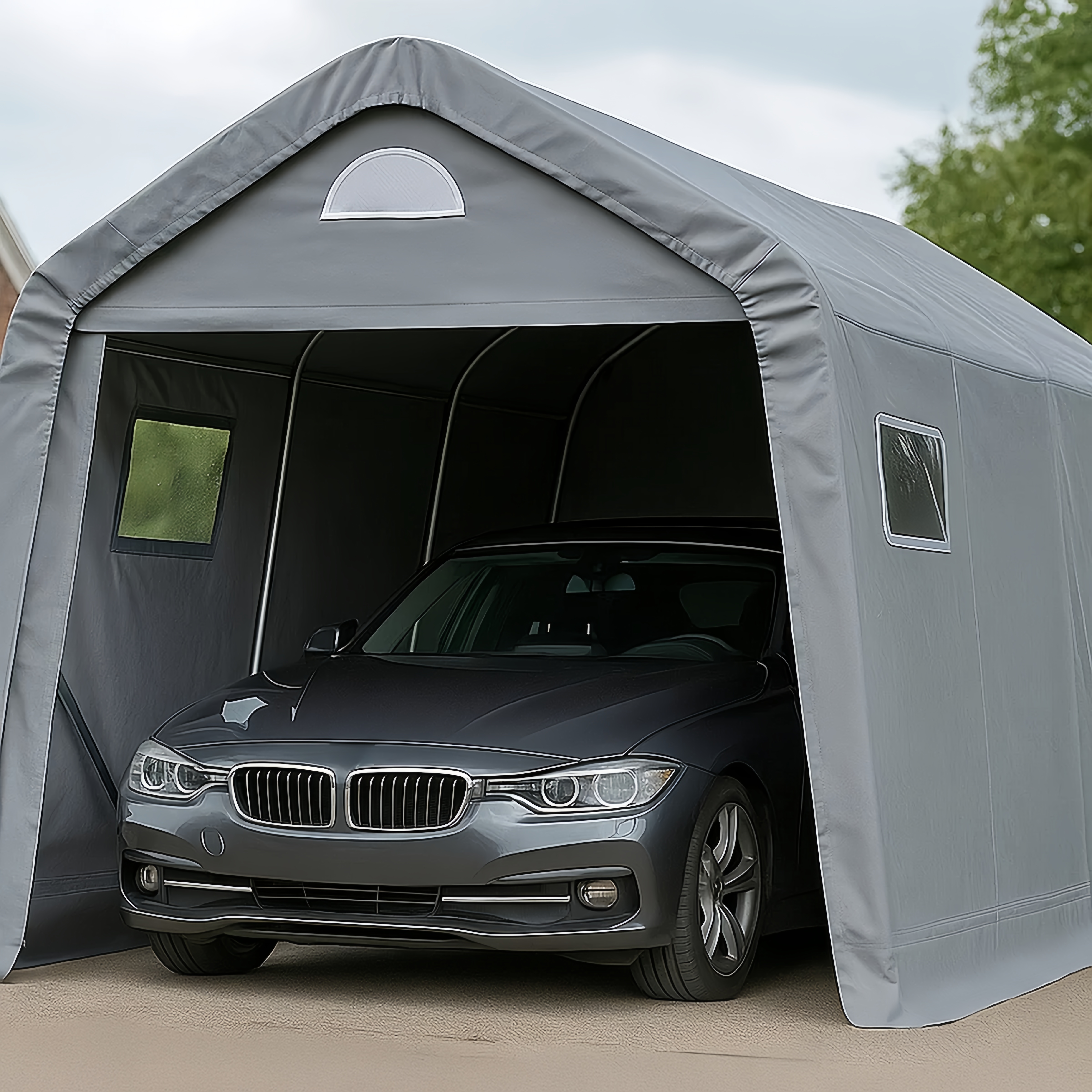 Carpa garaje 3.6x6x2.68 m PE gris con estructura de acero galvanizado