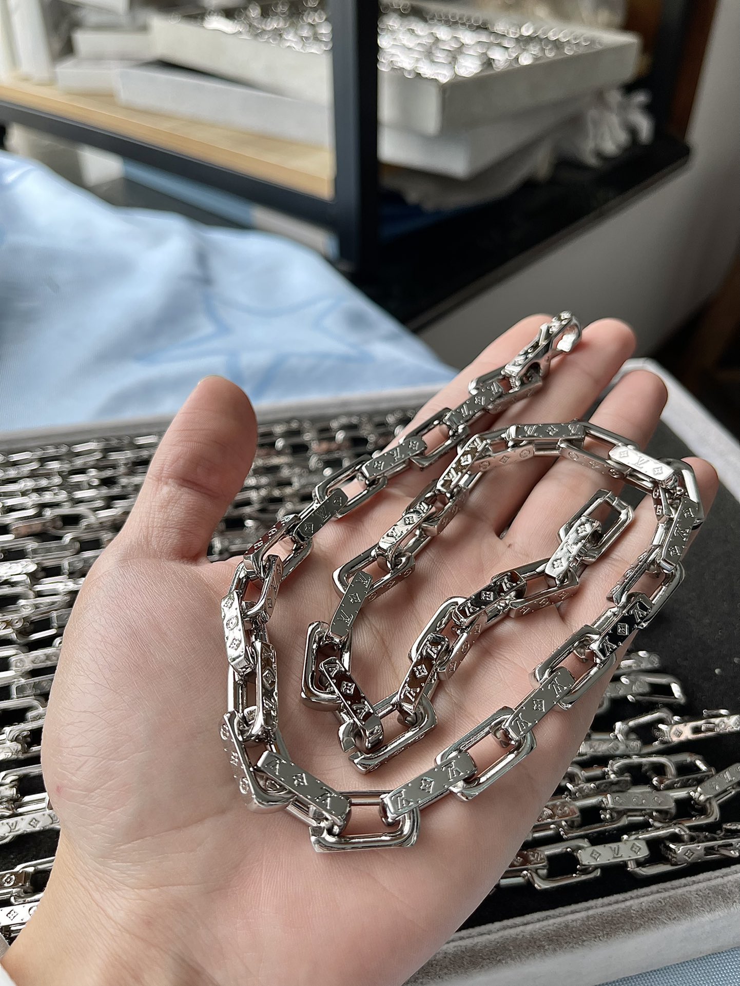 Louis Vuitton Monogram Men's Silver Necklace - Original Replica Club