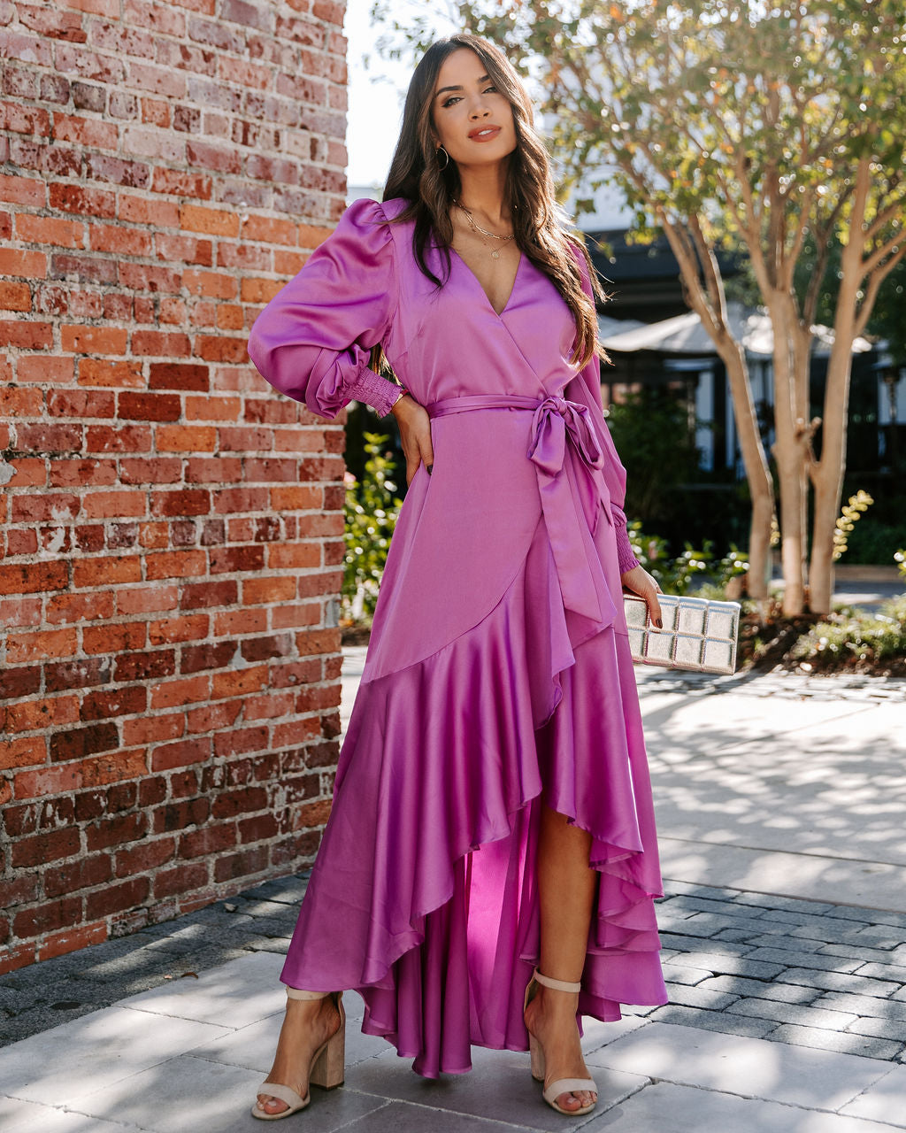 Irresistible Desire Satin Ruffle Maxi Dress - Fuchsia - Se7enfashion