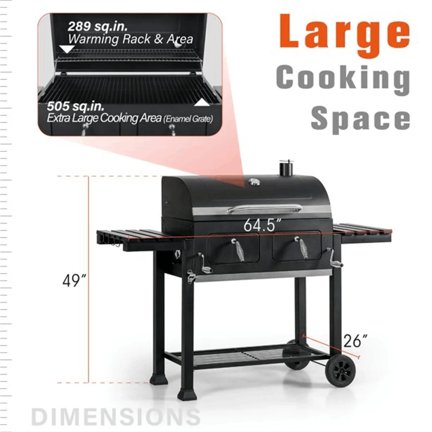 34'' Charcoal Grill Extra Large Portable BBQ  Grill, Black