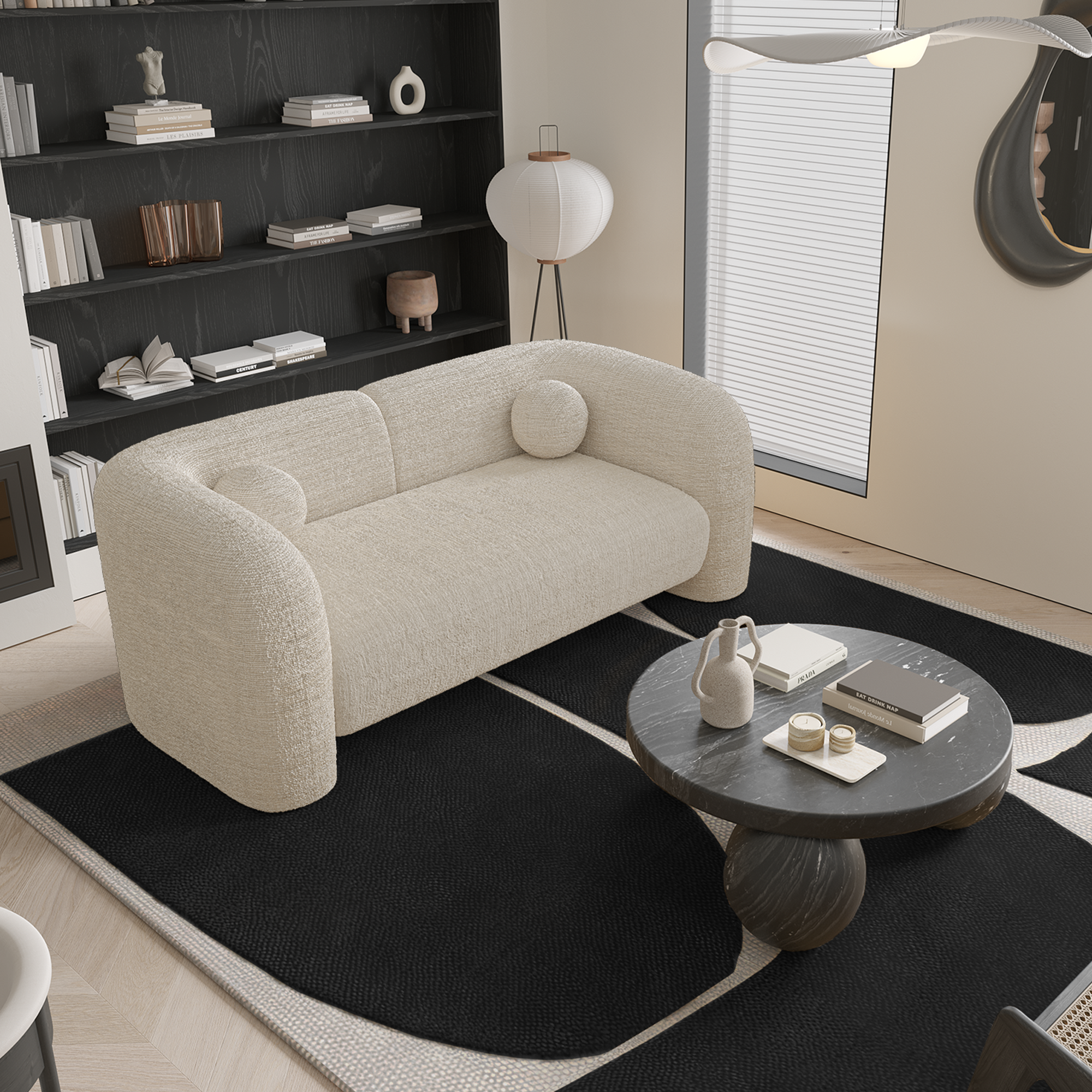 Rechte bank NOLA 2 personen Fluweel met patroon Crème