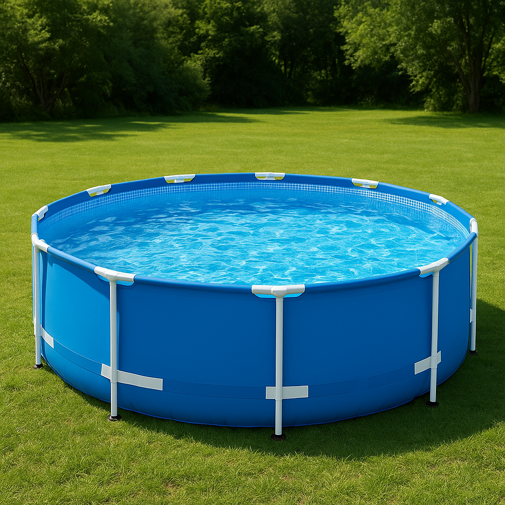Piscina tubular redonda exterior azul PVC jardín terraza 457x107 cm
