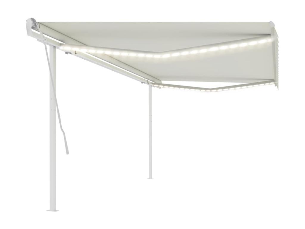 Toldo manual retráctil con luz LED crema 5x3,5 m