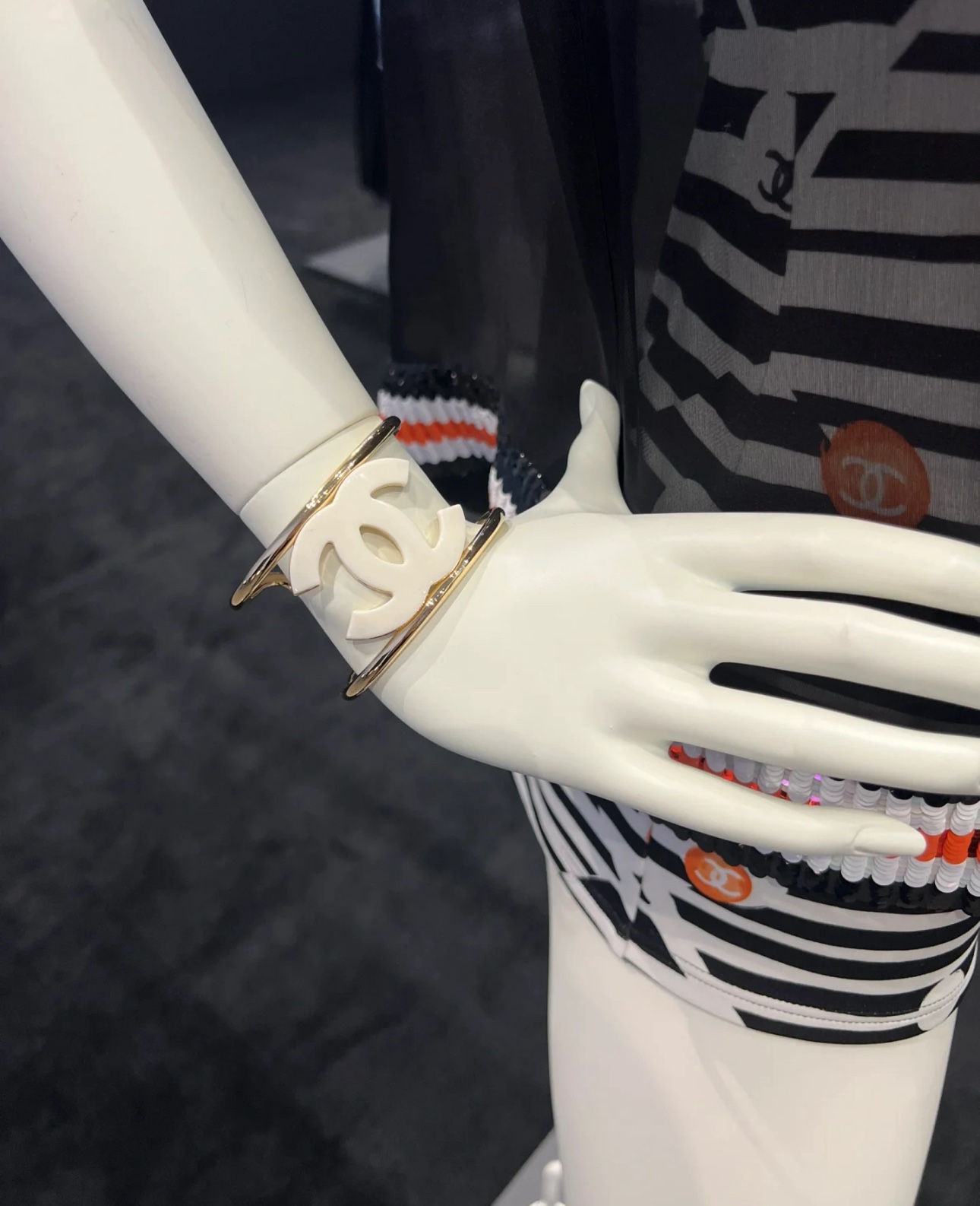 Chanel Funky Personality White CC Gold Cuff Bangle Bracelet - Original Replica Club