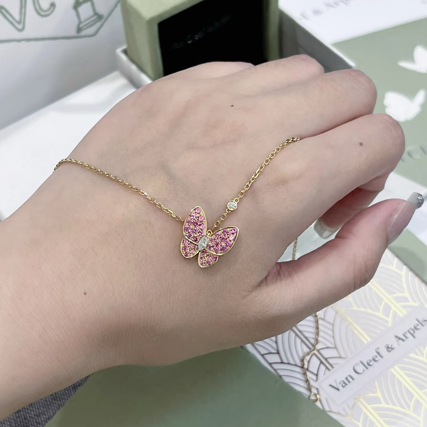 VCA Pink Diamond Butterfly Pendant Necklace - Original Replica Club