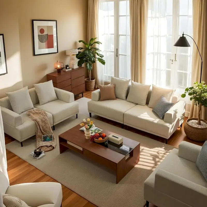 Contemporary Deep Seat Sofa with Cushions, Elevated Legs, Cozy Living Room Seating, Ideal for Apartments