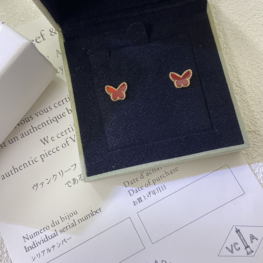 VCA Mini Red Butterfly Stud Earrings - Original Replica Club
