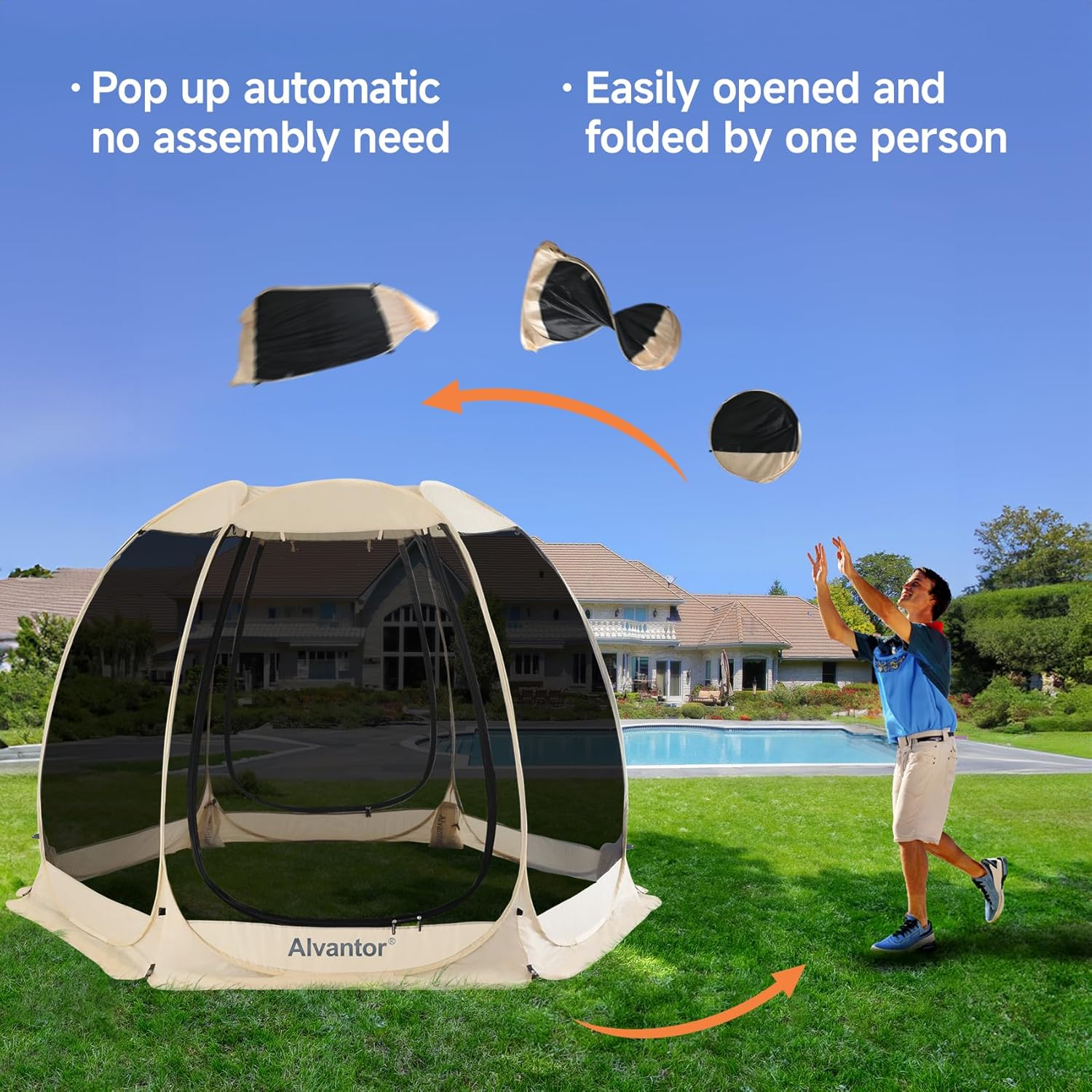 Screen gazebo sleeps 6-10-15 people Igloo-style canopy tent mosquito net on the sides Perfect