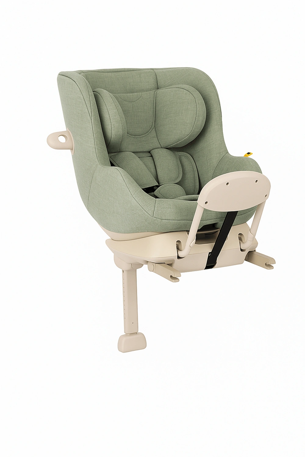 Silla de coche giratoria 360 grados con 3 posiciones de reclinación y reposacabezas fijo, hasta 22 kg, con barra frontal de seguridad, protección lateral y arnés de 5 puntos, categoría Asientos de coche, color verde claro, apta para 0 a 6 años