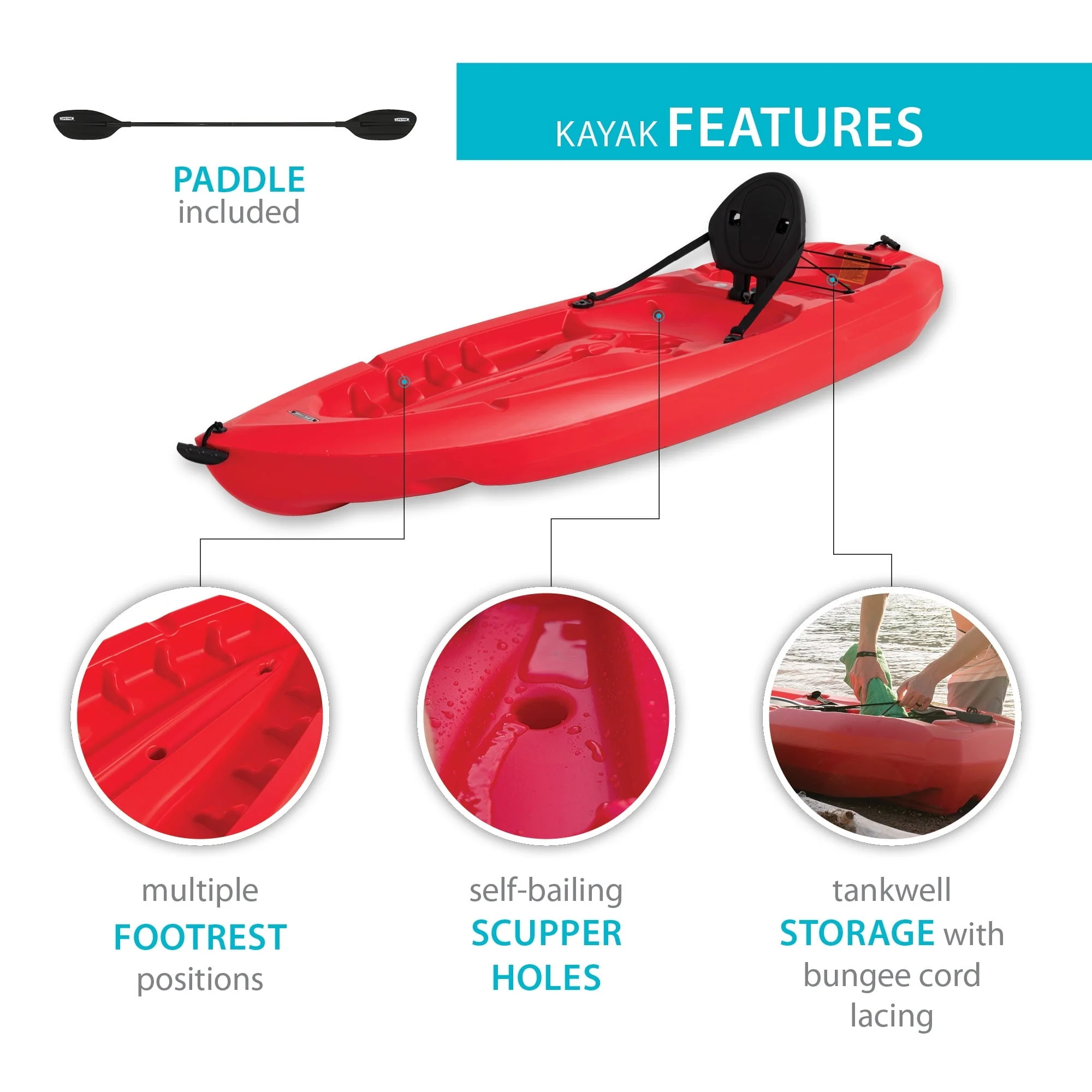 Lifetime Daylite 8 ft Sit-on-Top Kayak, Red (90775) - Image 4