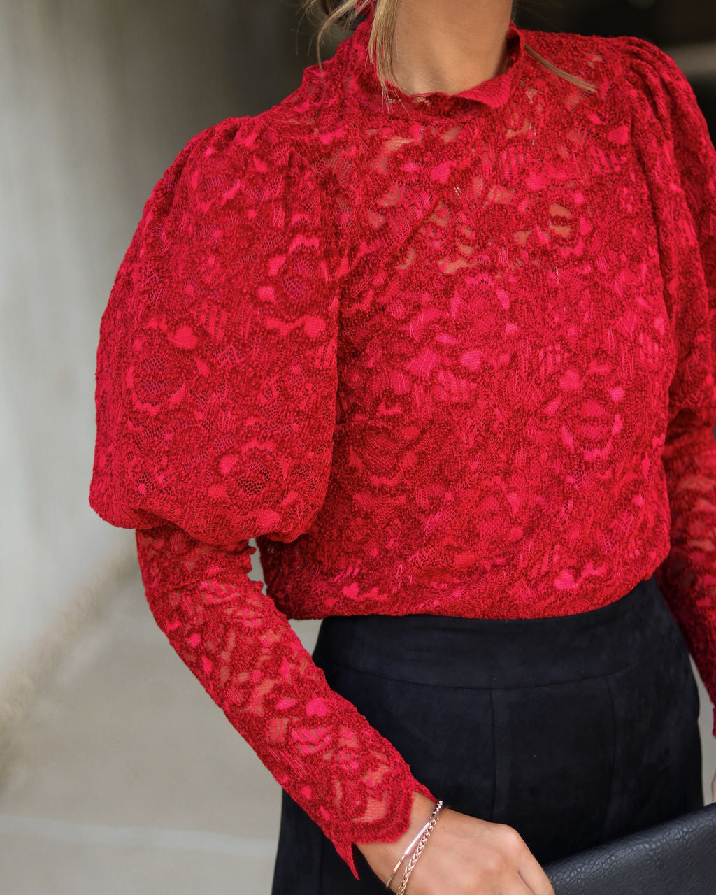 Versailles On My Mind Lace Puff Sleeve Top - Burgundy - Se7enfashion