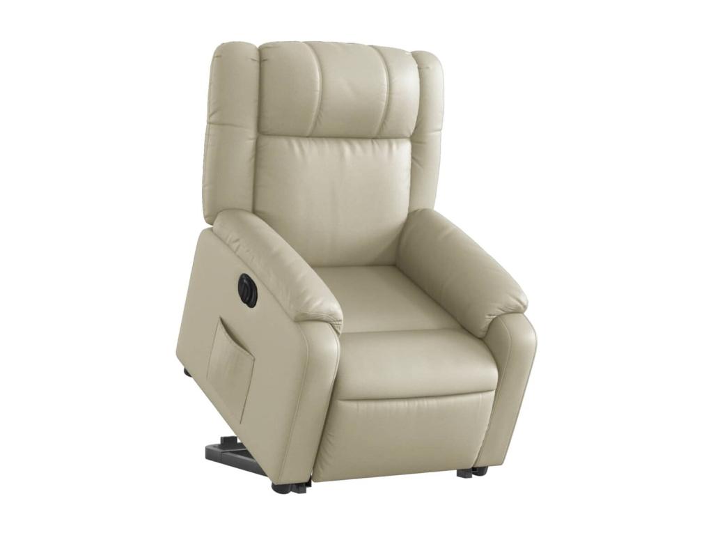 Sillón reclinable elevable eléctrico de cuero sintético crema