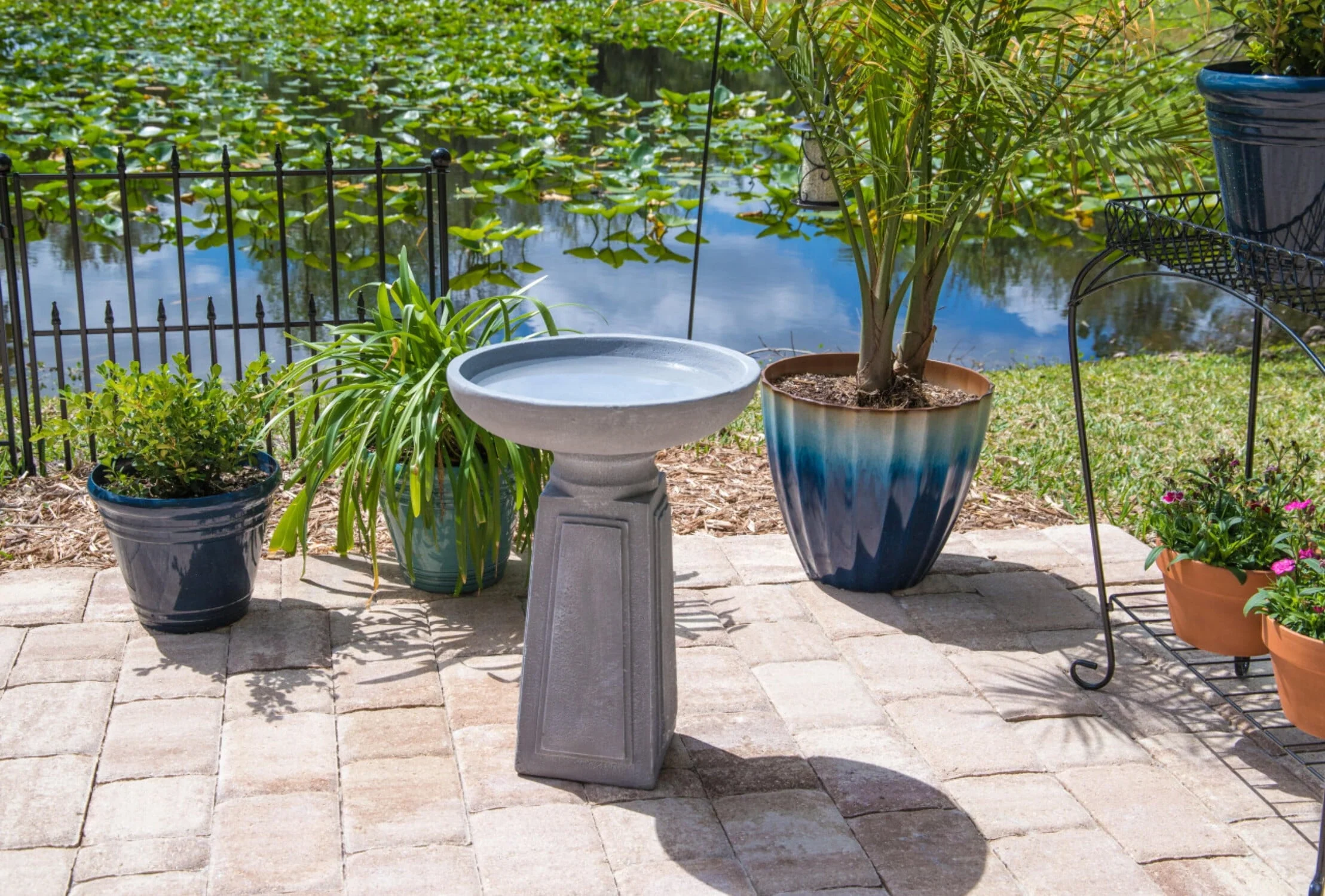 Pedestal Outdoor Bird Bath with Gray Finish - Image 3