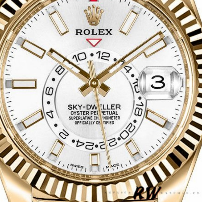 Rolex Sky-Dweller 326138 White Dial Yellow Gold 42MM Mens Replica Watch
