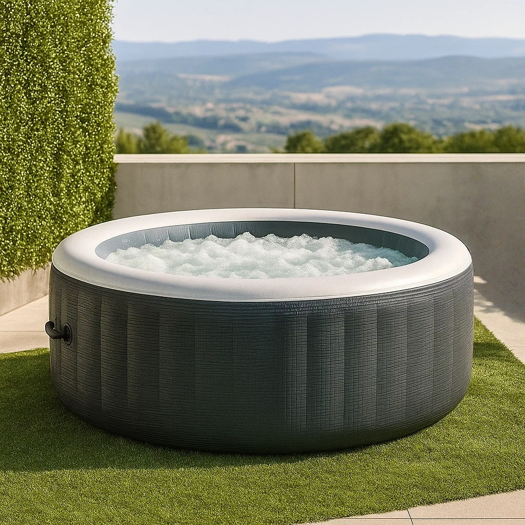Spa hinchable redondo,para 4 personas,PVC reforzado,color negro/blanco,spa diámetro 180x65 cm - icW7rcBoernA