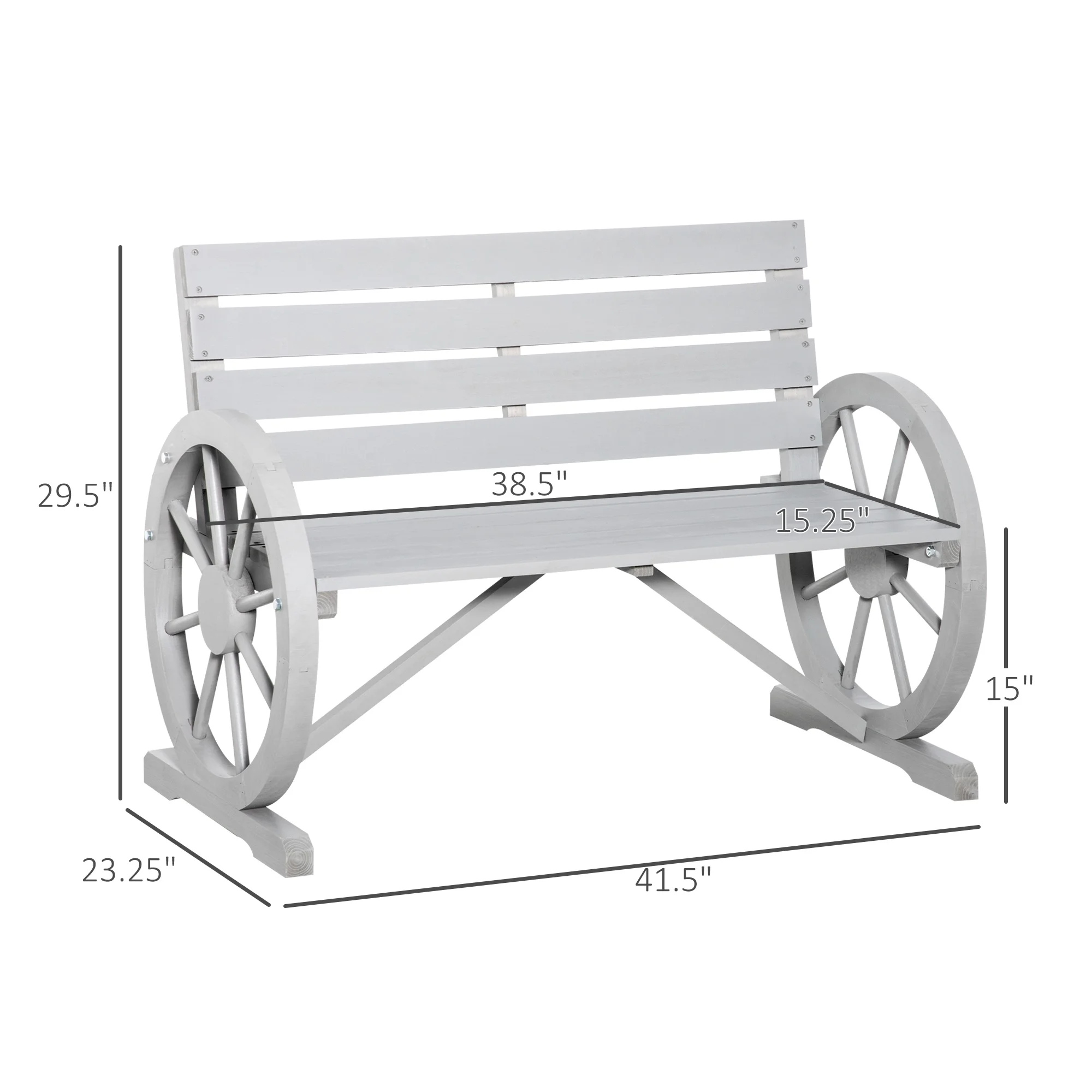 Outsunny Wooden Wagon Wheel Bench Rustic Outdoor Patio Furniture, 2-Person Seat Bench with Backrest Carbonized - Image 17