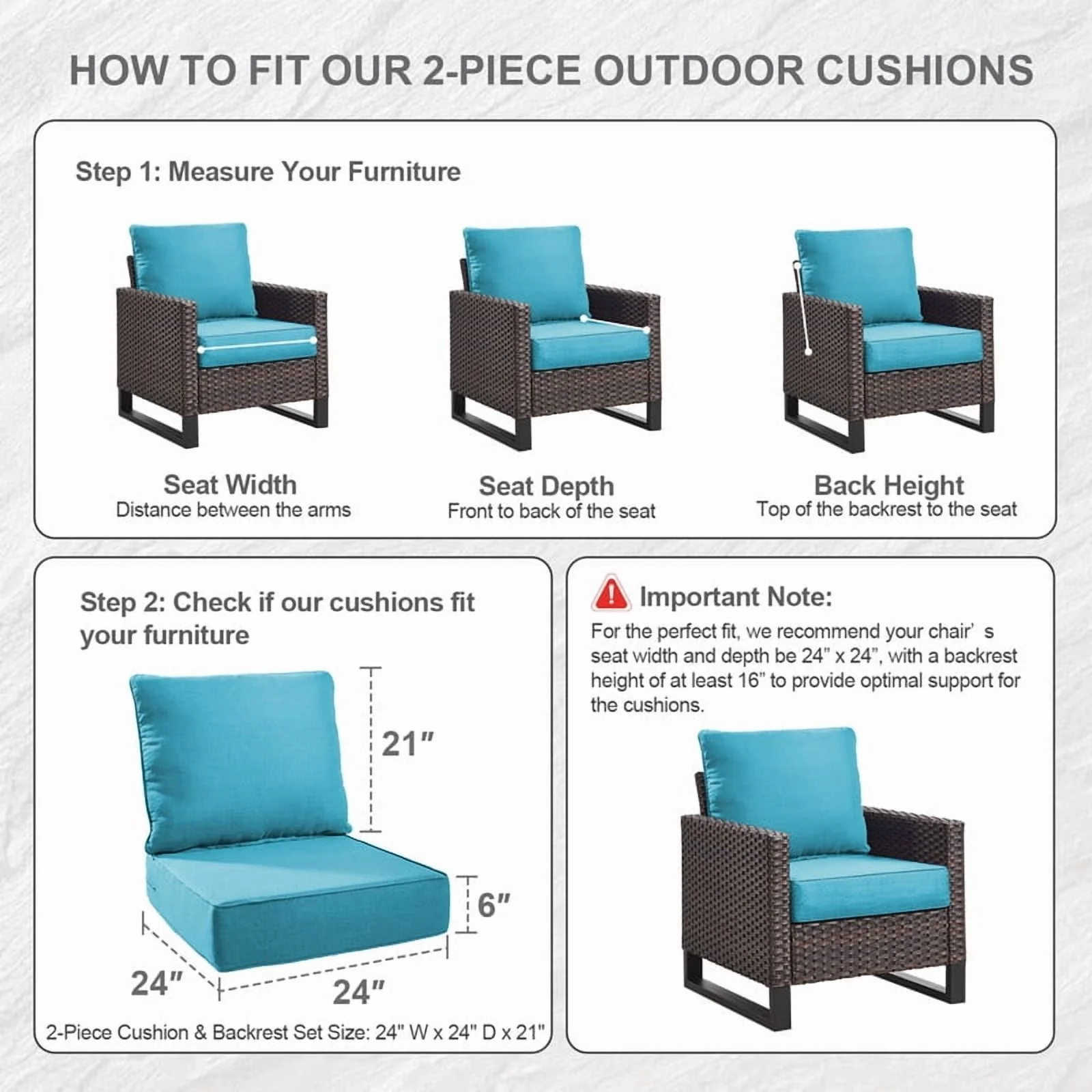 Bellefurn Outdoor Deep Seat Cushion 24 X 24 X 6 inch for Patio Furniture,Outdoor Chair Cushions Waterproof & Fade Resistant Patio Furniture Cushions for Wicker Chair, Sofa, Couch - Image 51