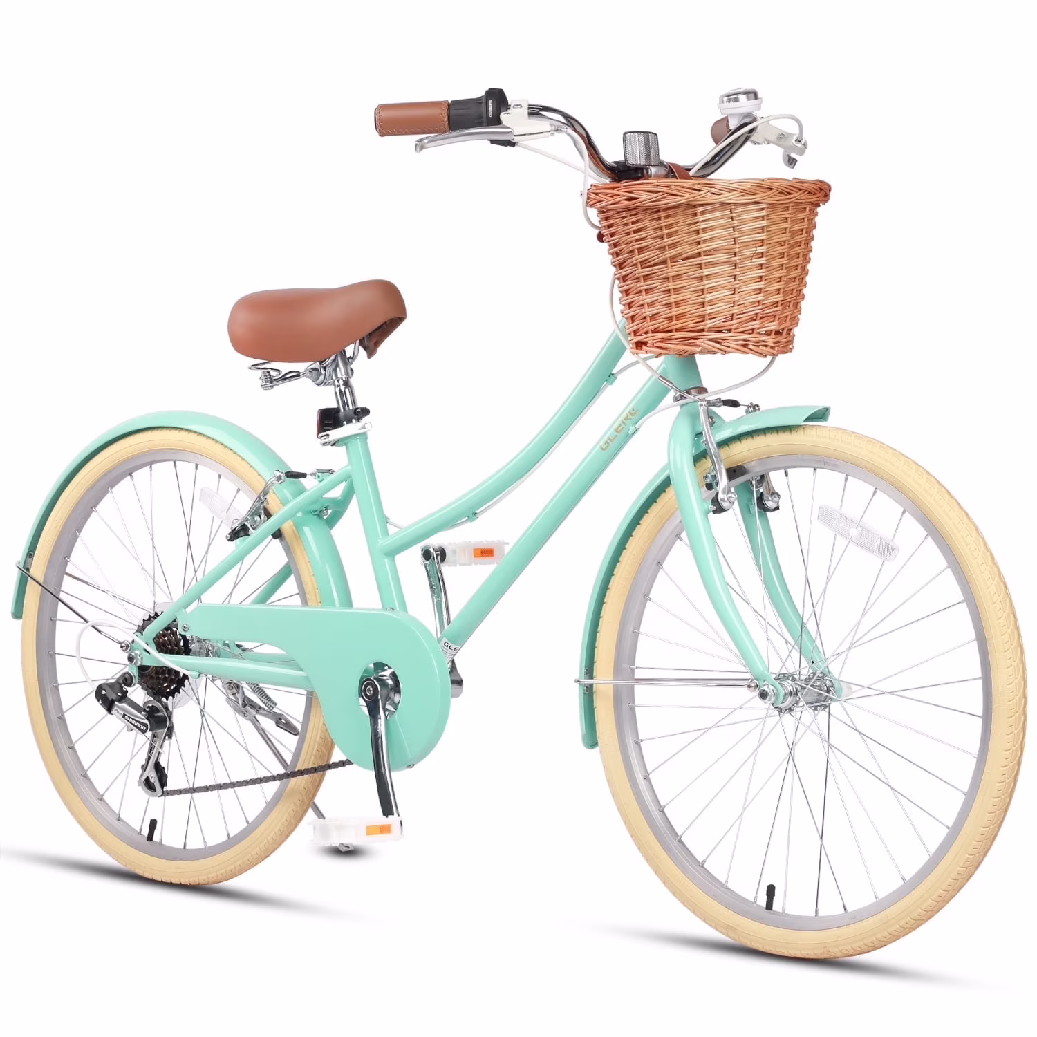 Glerc Missy 24" Girls Cruiser Bike 6 - Speed Women'S Hybird Bicycle for Ages 7 - 11 Years, Mint Green(Pink/24")