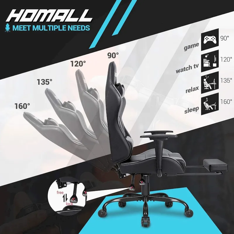 Ergonomic Gaming Chair with Footrest - Ideal for Desk Use