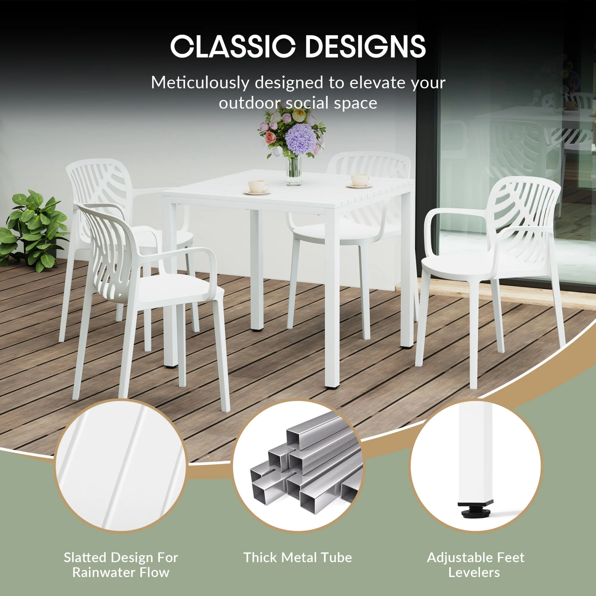 WestinTrends Playa 5-Piece Outdoor Patio Metal Frame Dining Table Set with Stackable Patio Dining Chairs, Olive Green - Image 47