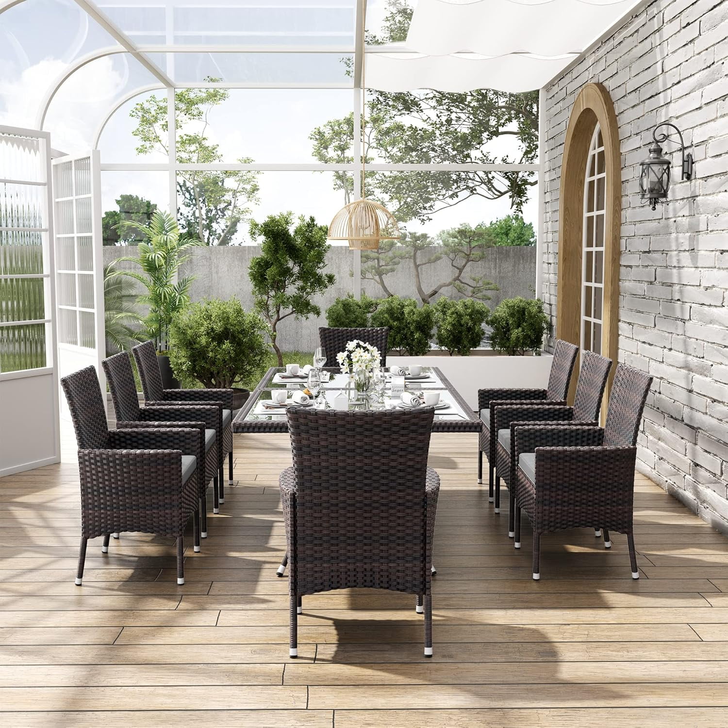 ALAULM 5 Pieces Patio Dining Set Outdoor Rattan Furniture with Square Glass Tabletop 4 Chairs with Cushions for Patio, Backyard Outdoor Kitchen Lawn & Garden Blue - Image 17